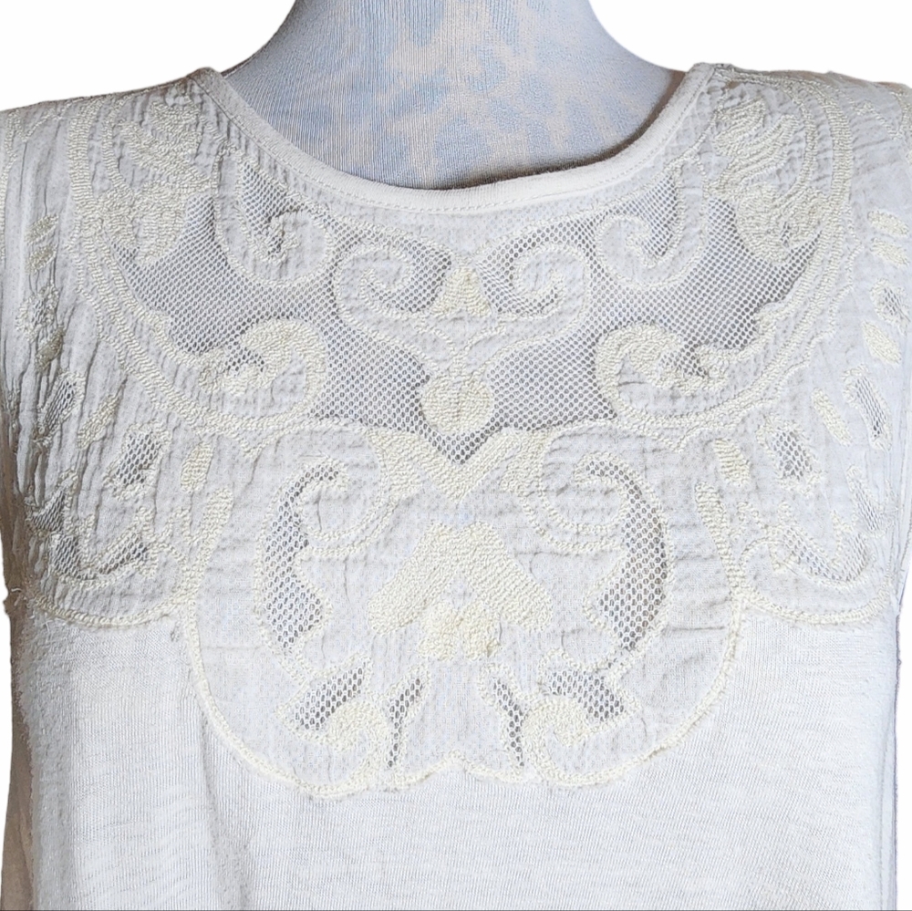 Free People Meant To Be Ivory‎ Embroidered Mesh Sleeveless Swing Top Size M - Picture 3 of 10